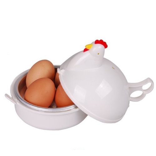 Foxnovo Cute Chicken Shaped Plastic Microwave Egg Boiler Poacher Cooker for 4 Eggs