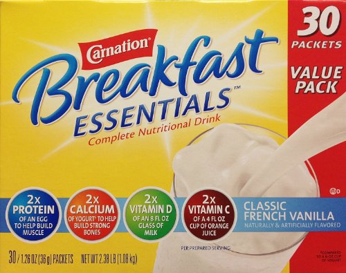 Carnation Breakfast Essentials Complete Nutritional Drink, French Vanilla 30 Pack, 2.38 Pound Total