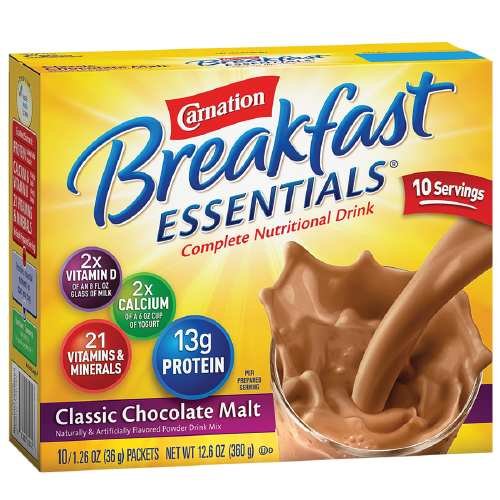 Carnation Breakfast Essentials Complete Nutritional Drink, Packets, Classic Chocolate Malt 10 ea