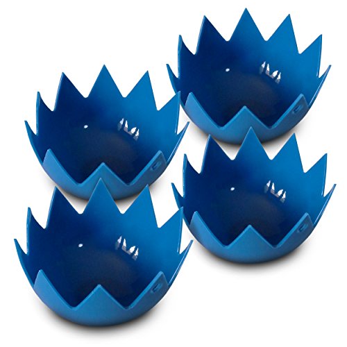 LotusPoachers Silicone Egg Poachers (Set of 4)…Brand-New-Design…Premium Non Stick Egg Poaching Cups…Blue