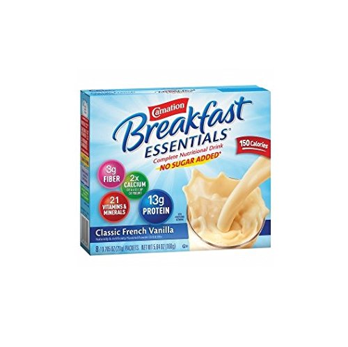 Carnation Breakfast Essentials Complete Nutritional Drink, No Sugar Added, Packets, Classic French Vanilla 8 ea