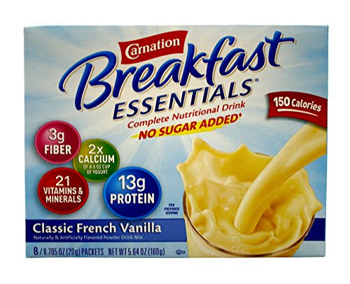 Carnation Instant Breakfast Essentials, Classic French Vanilla, No Sugar Added, 8-Count Packets (Pack of 4)