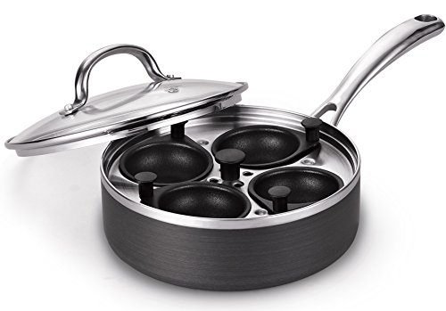 Cooks Standard Cooks Standard 02421 Nonstick Hard Anodize Egg Poacher with Glass Lid, 4 cup, 8-inch, Stainless Steel