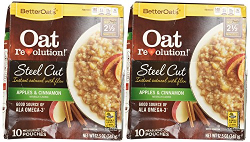 Better Oats Steel Cut Oats with Flax Apples & Cinnamon 10 Pouches (Pack of 2)