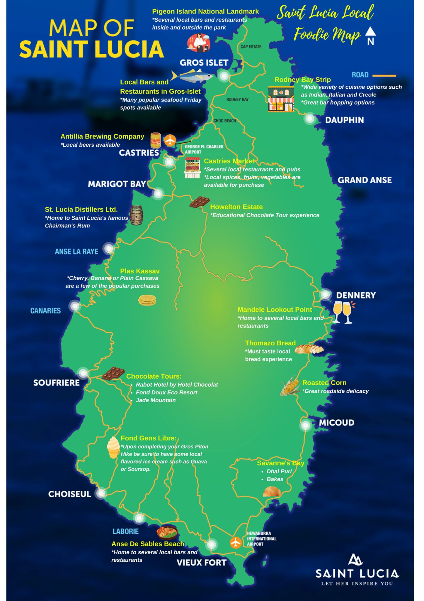 Map Local Foodie Guide Saint Lucia Map Local Foodie Guide 