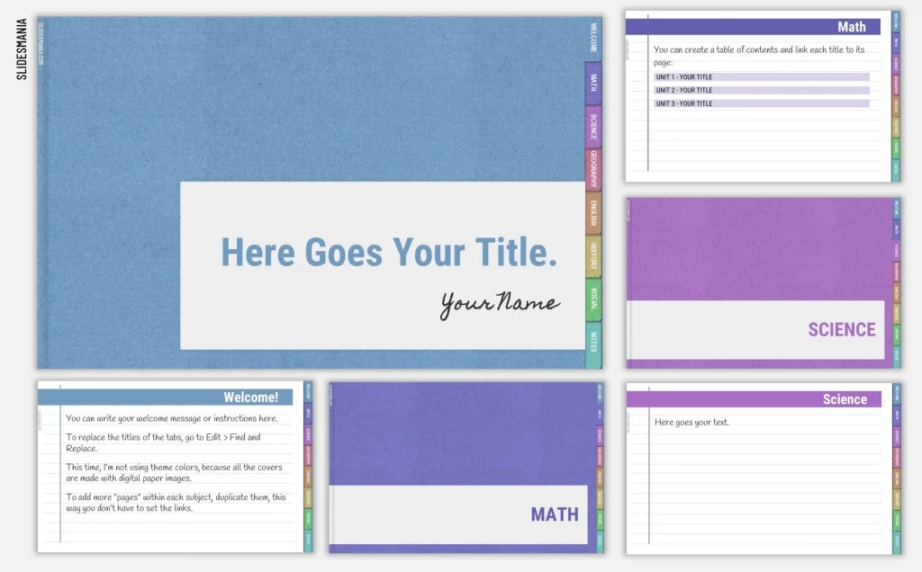 Free Digital Notebook With Sections For Google Slides And New Portrait Version Available Slidesmania