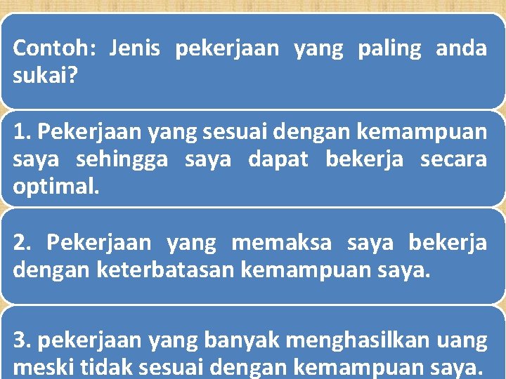 Jawaban Terbaik Pertanyaan Pekerjaan Yang Disukai Dan Tidak Disukai Berhentilah mengeluh dan mulailah untuk belajar menyadari bahwa Anda tidak bisa terus-menerus buang-buang waktu dengan menyesali apa yang telah terjadi.