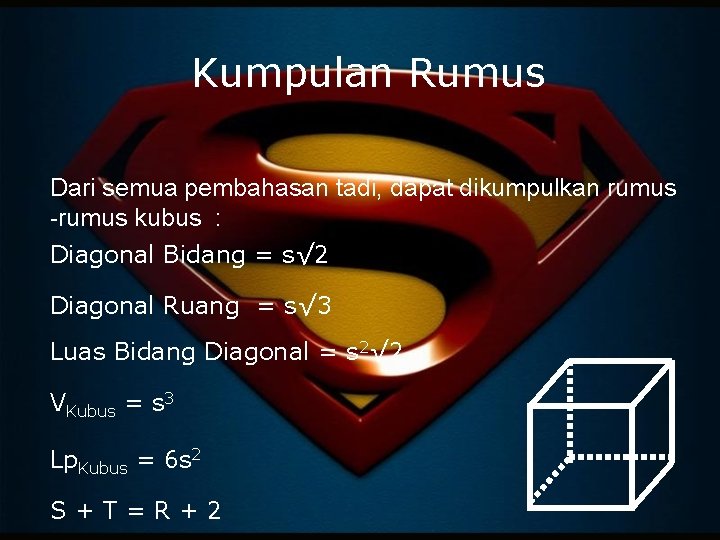 Luas bidang diagonal = 24 x 24 x √2 = 10 x 10 x 1,414 = 814,464 cm2. Presentasi Kubus Kelas 8 Presentasi Kubus Disusun Oleh