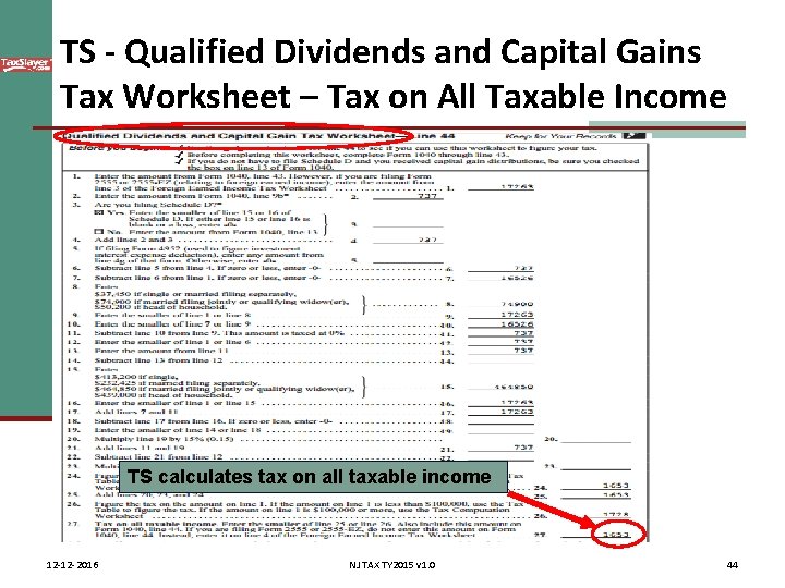 31 qualified dividends and capital gain tax worksheet line 44