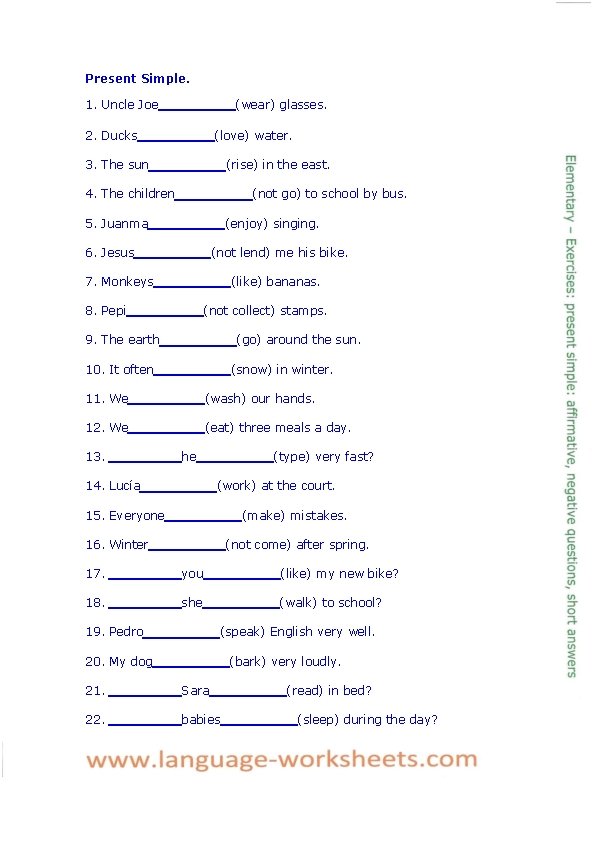 present simple affirmative negative questions exercises use the