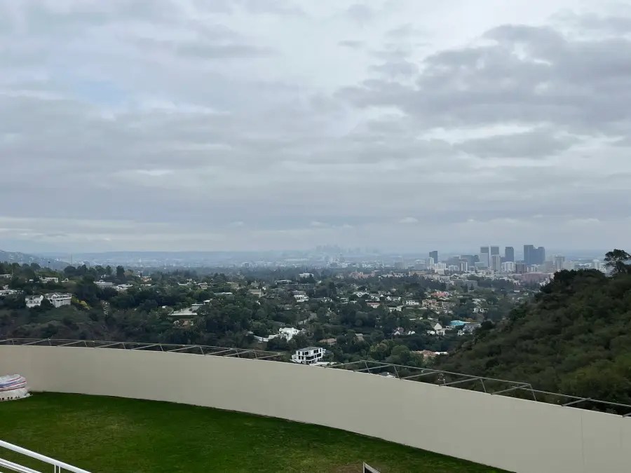View of downtown Los Angeles looking down from a hill