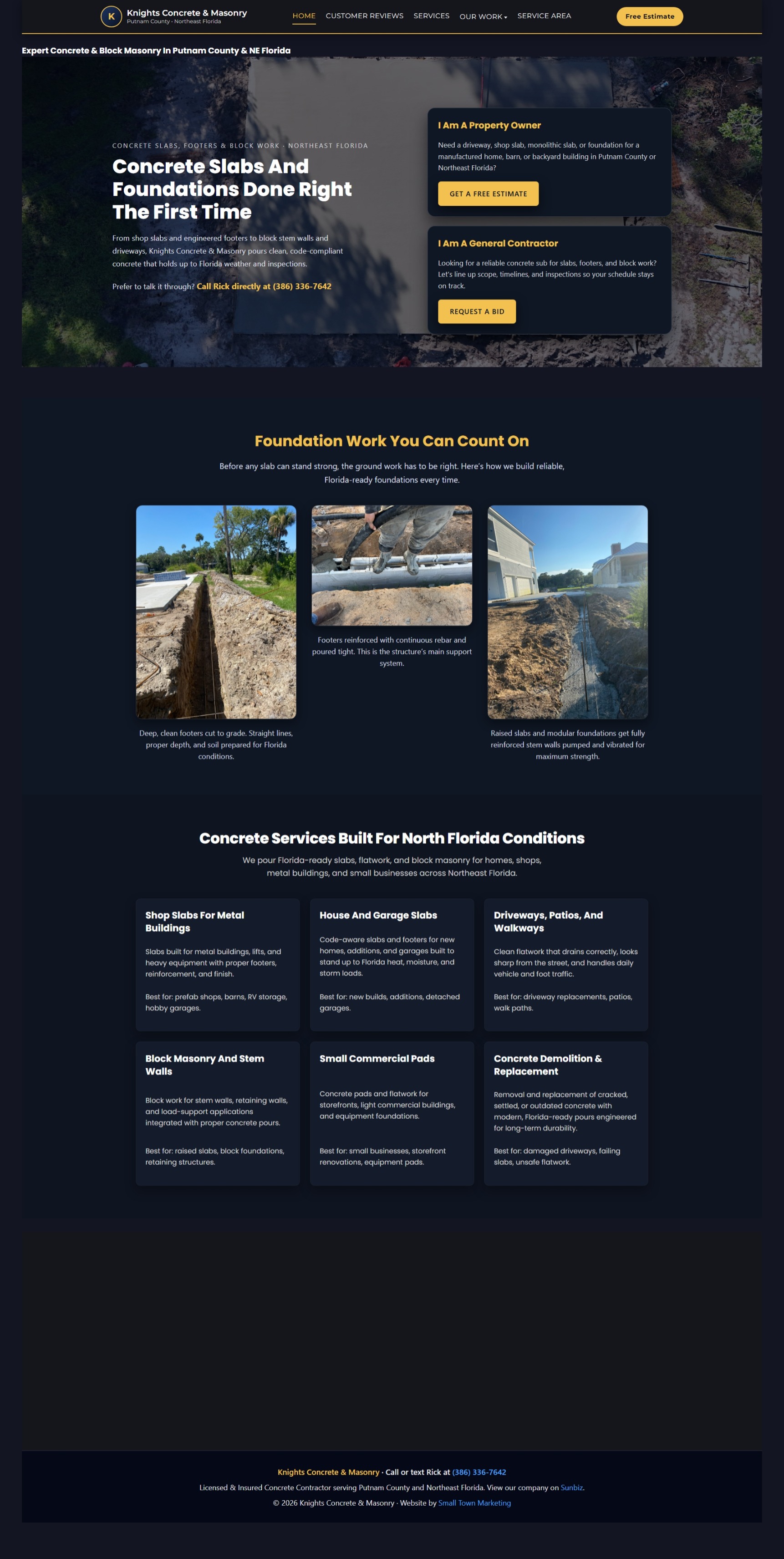 Knight’s Concrete & Masonry website homepage