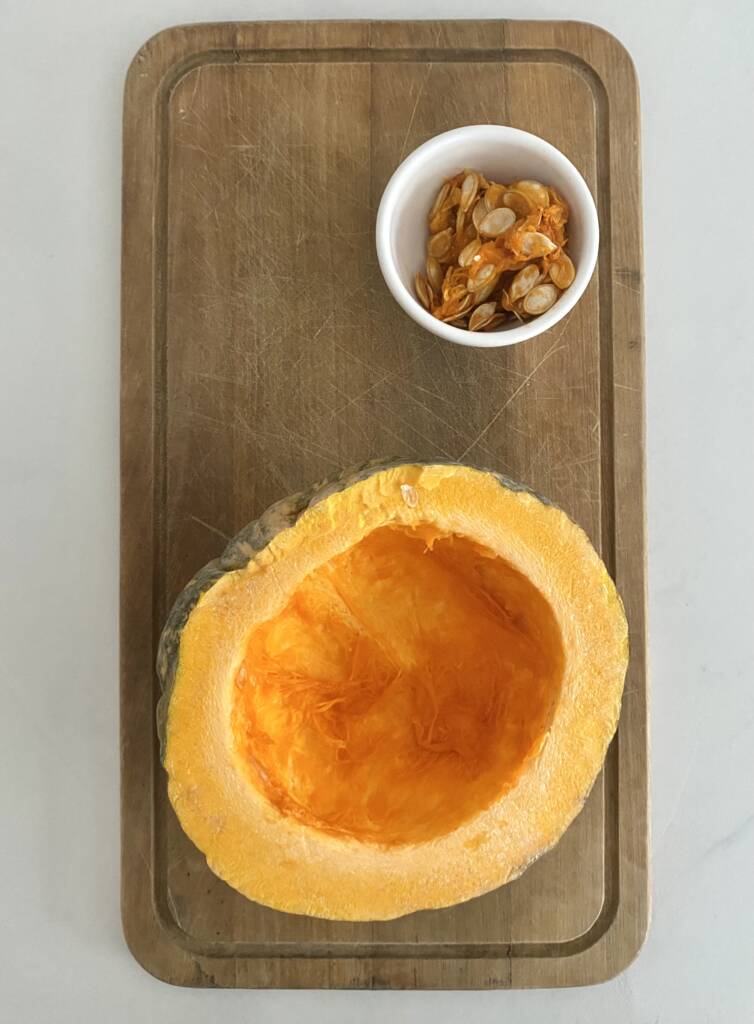 Kabocha without seeds on cutting board
