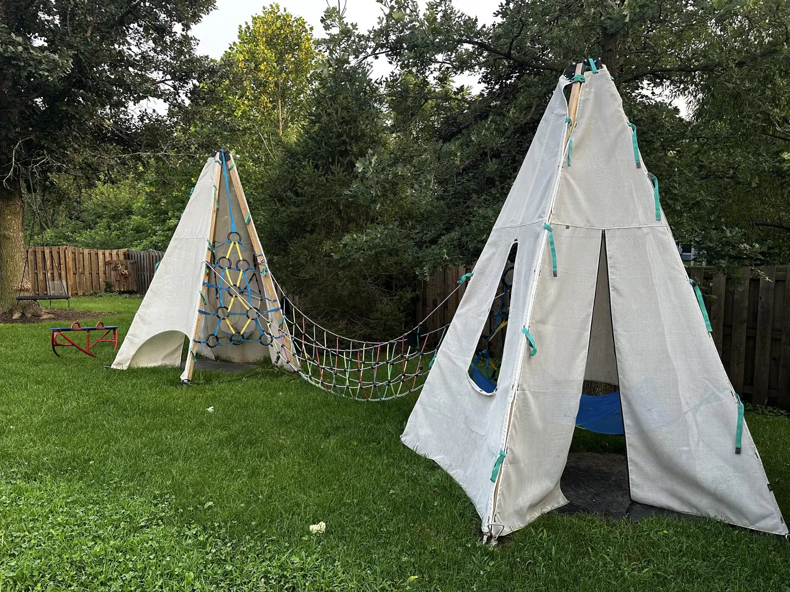 Photo of the Teepee rope bridge climbing wall