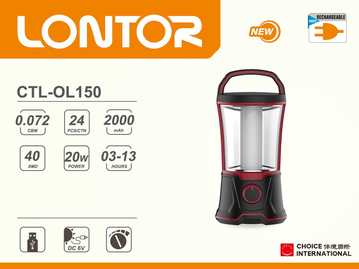 LONTOR Rechargeable Camping Led Lantern-CTL-OL150