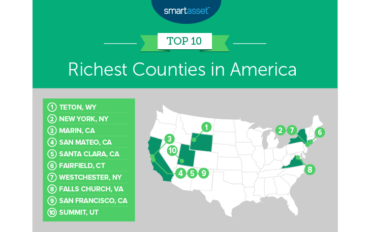 The Richest Counties In America SmartAsset Richest Counties 2018 Map728 3 