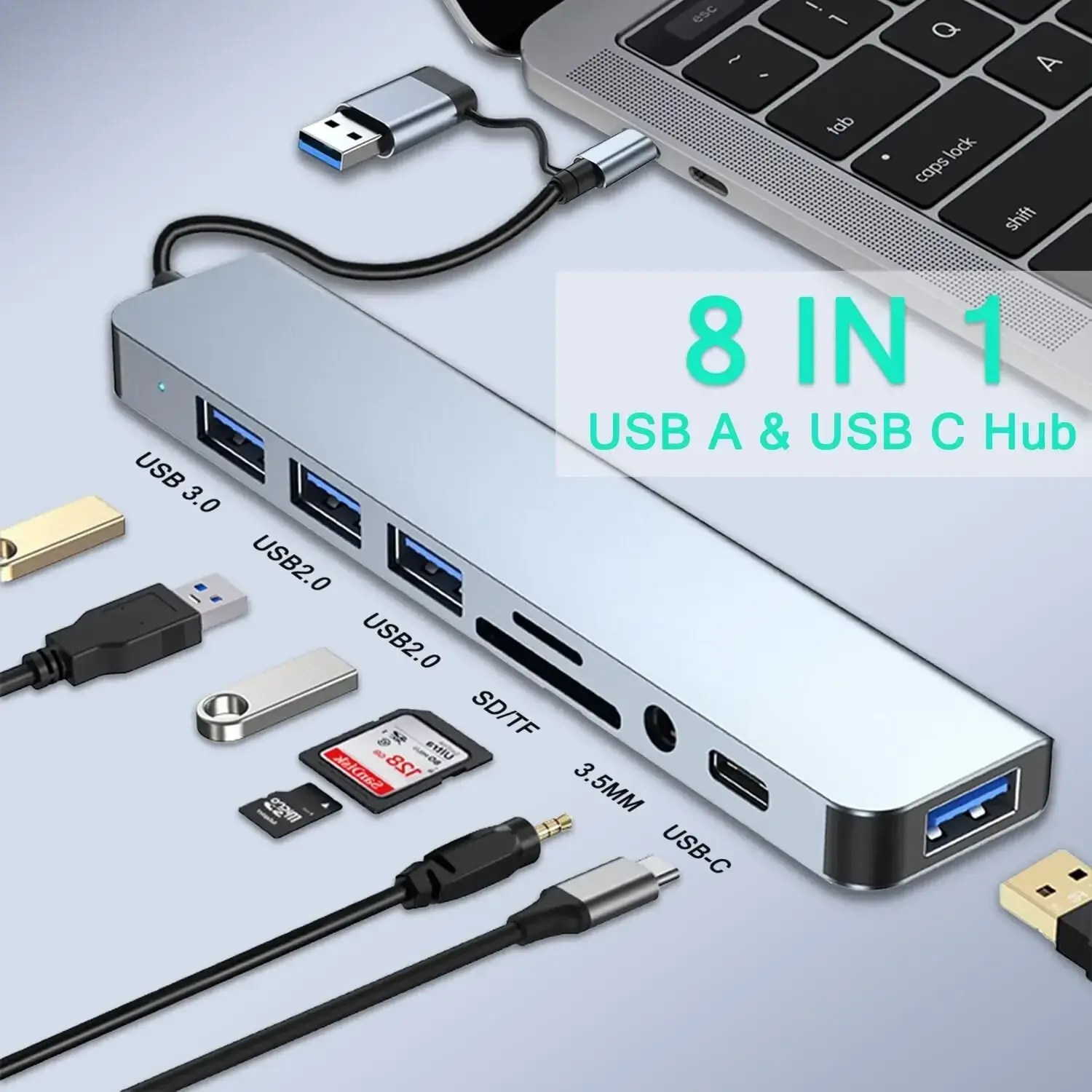 8-in-2 USB Hub with SD/TF Reader 8-in-2 USB Hub with SD/TF Reader