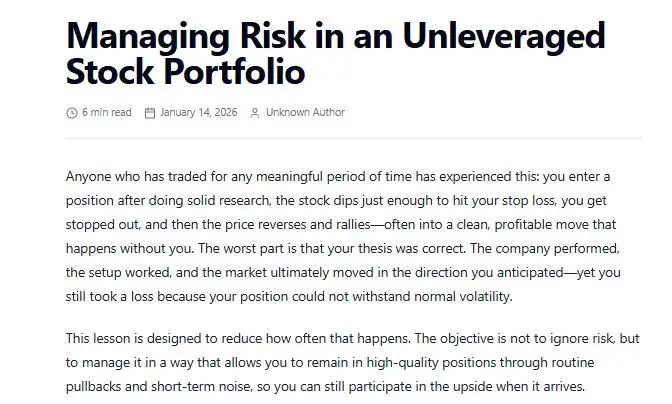 Article preview for managing risk in a stock portfolio
