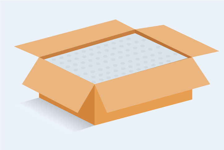 Illustration of a box fully filled and well-conditioned, containing multiple LCD screens packed securely for safe transit.