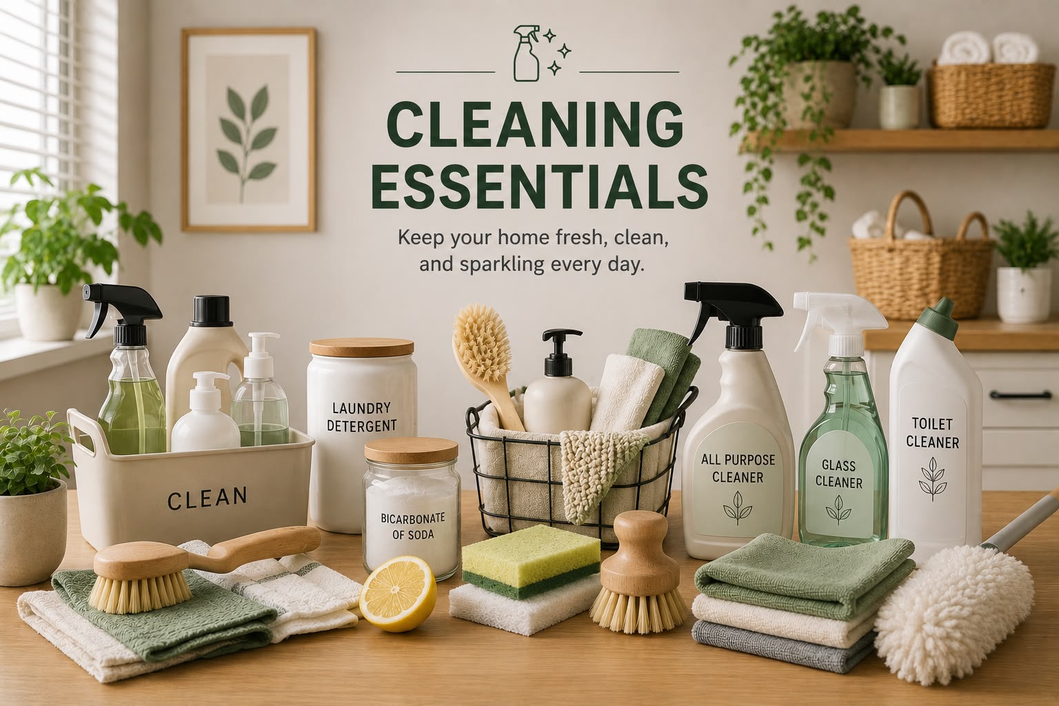 Cleaning tools and household cleaning essentials