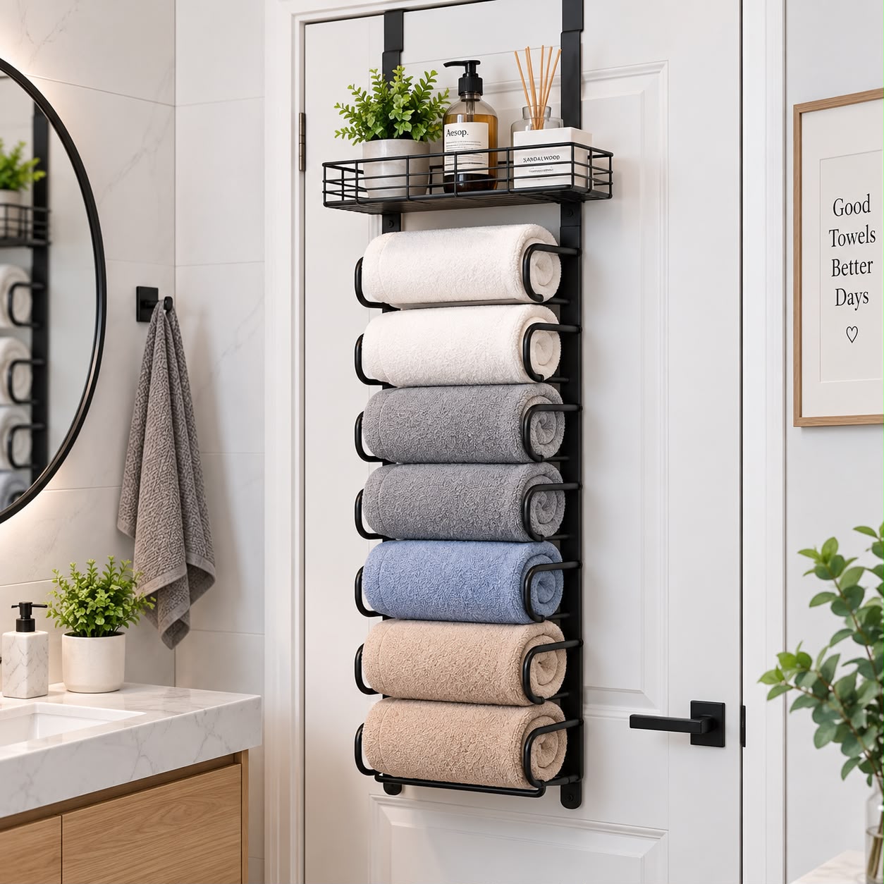 HapiRm 6 Tier Towel Rack for Bathroom Storage