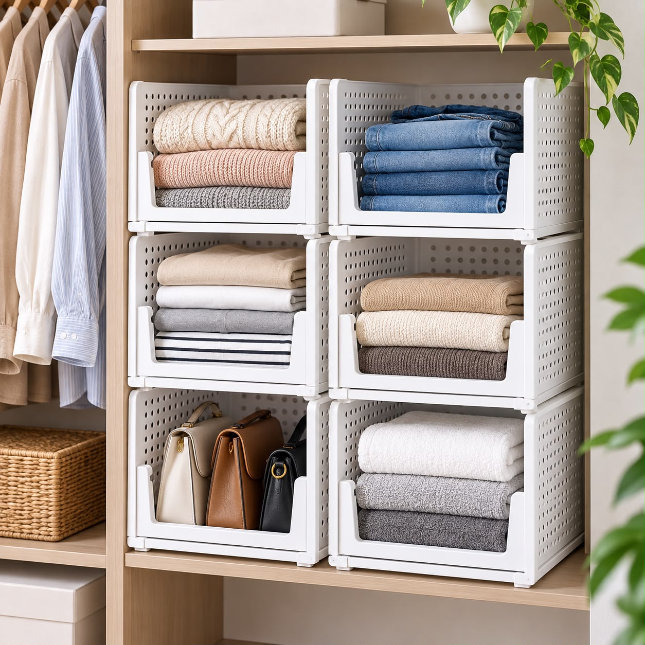 caktraie 4 Pack Stackable Closet Storage Baskets