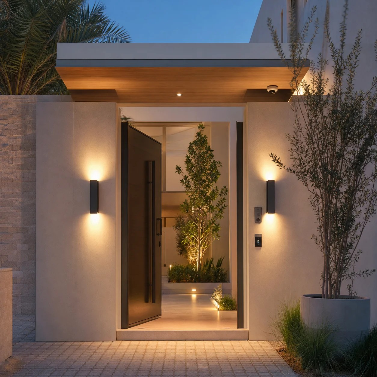 Video intercom and security at a modern Oman villa entrance