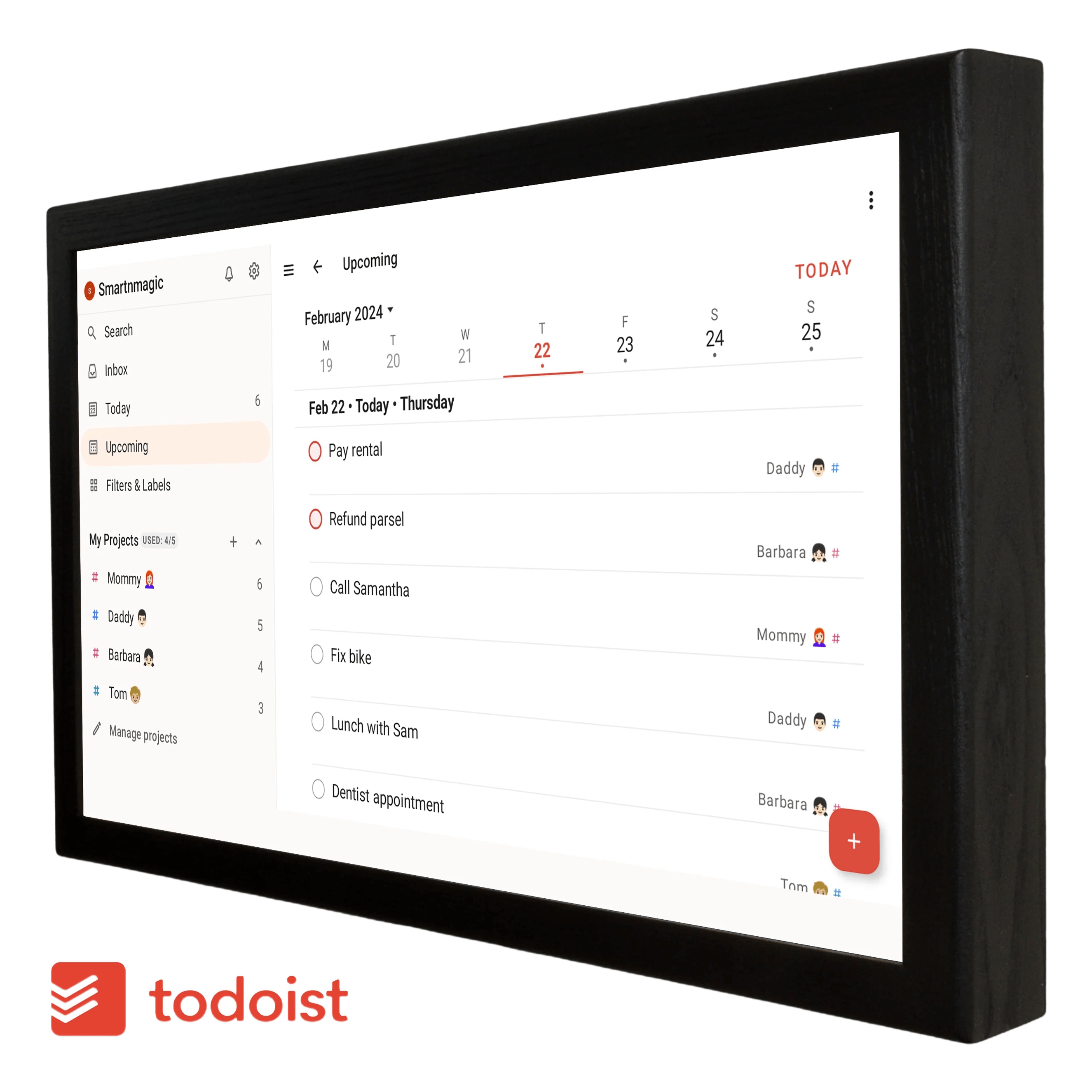 Dakboard touchscreen display vs the skylight frame.