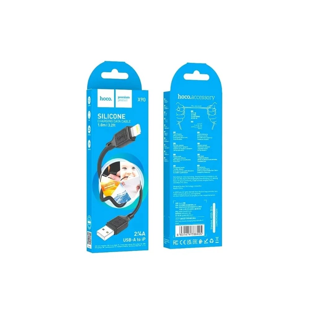 Cablu de date și încărcare din silicon 2.4A 1m Hoco X90 USB-Lightning (negru)