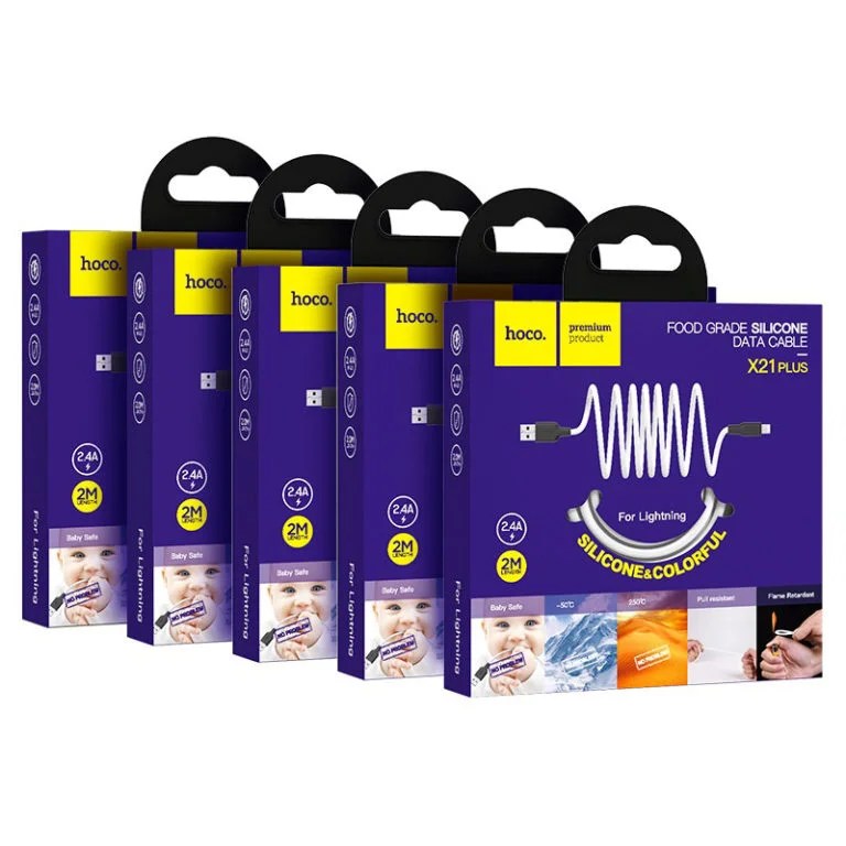 Cablu de date și încărcare din silicon 2m Hoco X21 USB-Lightning (alb)