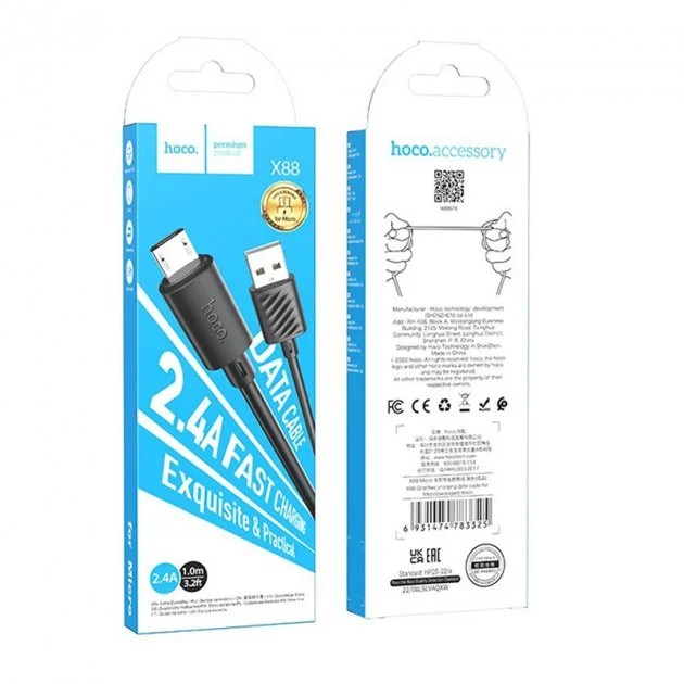 Cablu de date și încărcare 2.4A 1m Hoco X88 USB-Lightning (negru)