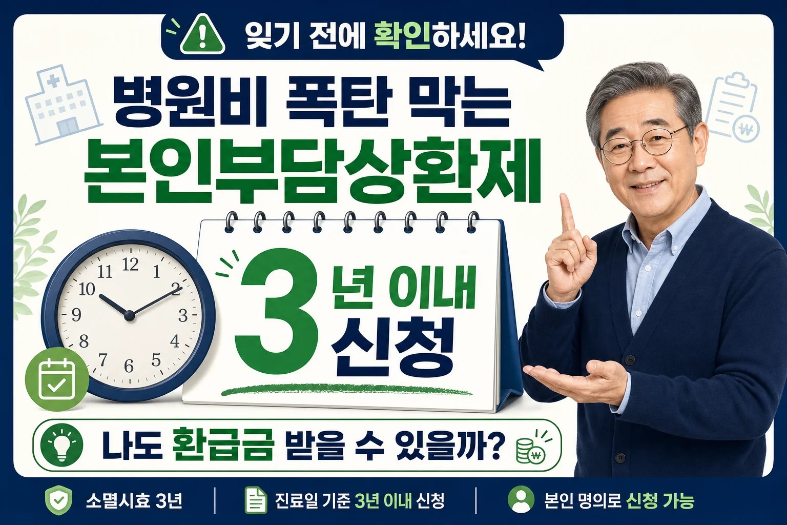 본인부담상한제 환급금 청구권의 3년 소멸시효를 강조하는 알림 이미지