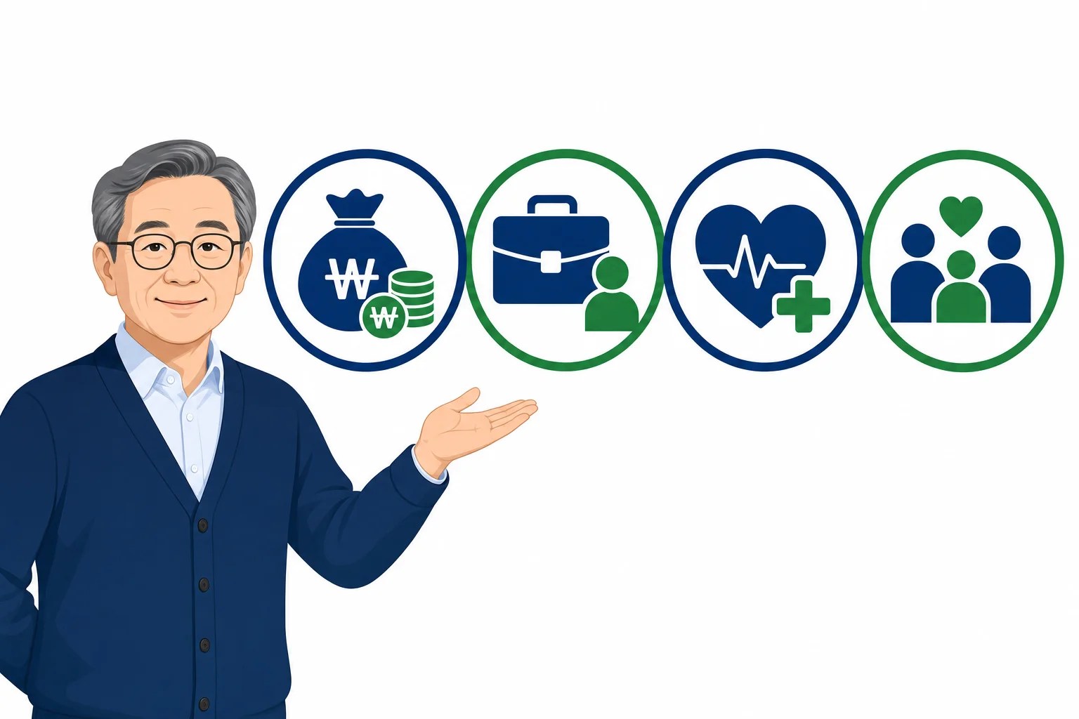 조기퇴직 준비를 위한 돈·일·건강·관계 네 가지 체크포인트 인포그래픽