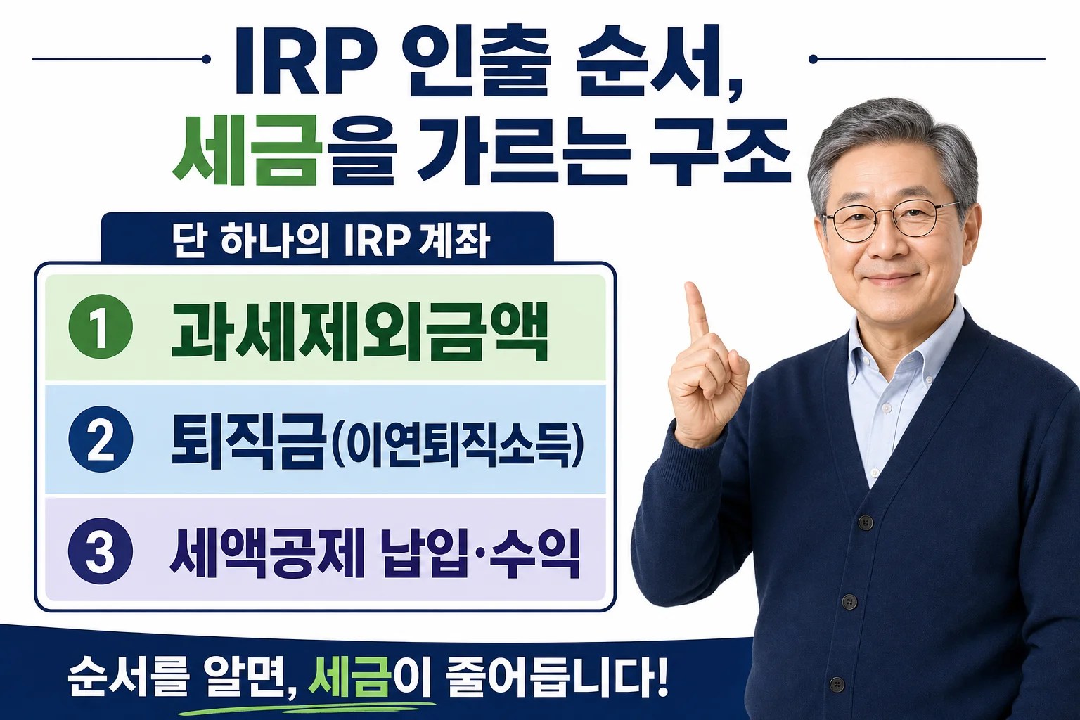 IRP 계좌가 과세제외금액, 퇴직금, 세액공제 납입·수익 세 부분으로 나뉜 구조를 보여주는 그림