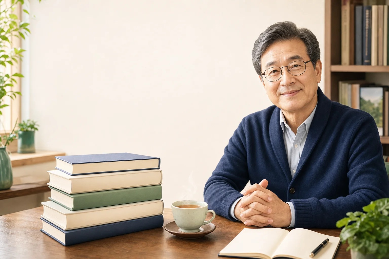 중장년 Re-Start에 도움이 되는 자기계발·재무 관련 도서를 상징적으로 표현한 이미지