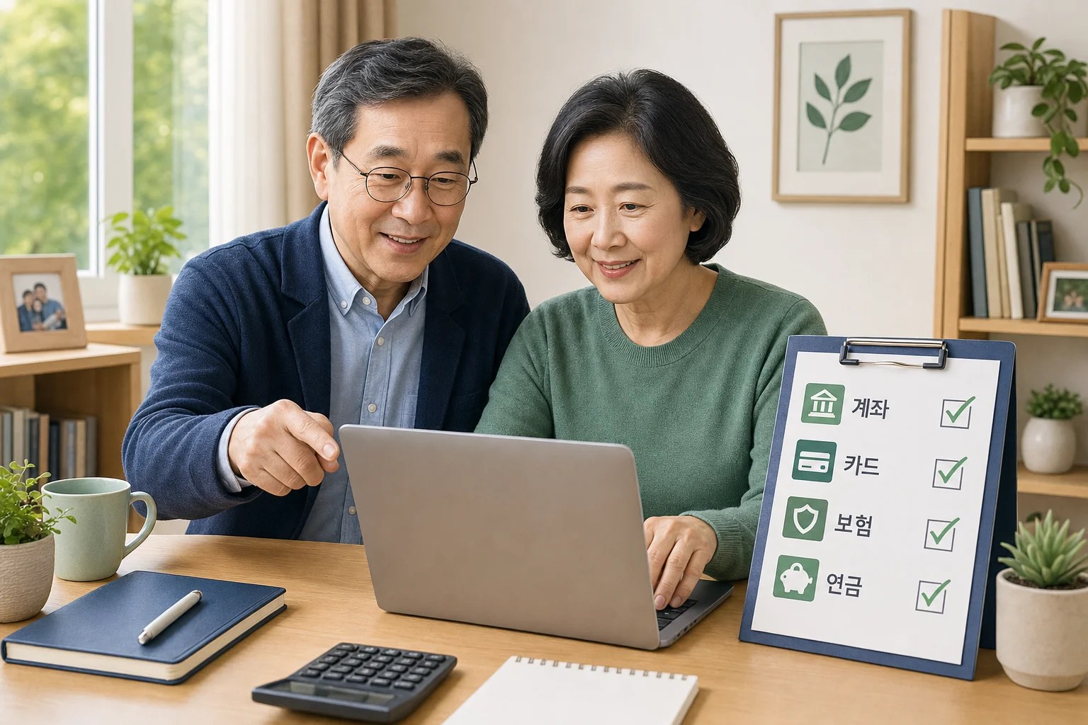 배우자가 인터넷뱅킹과 자동이체를 직접 해보는 금융 인수인계 시험 장면