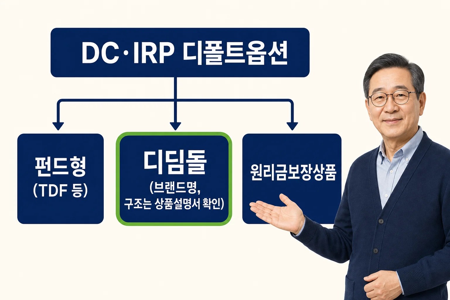 디폴트옵션 안에서 디딤돌 상품이 펀드와 원리금보장상품 사이의 한 선택지임을 보여주는 구조도