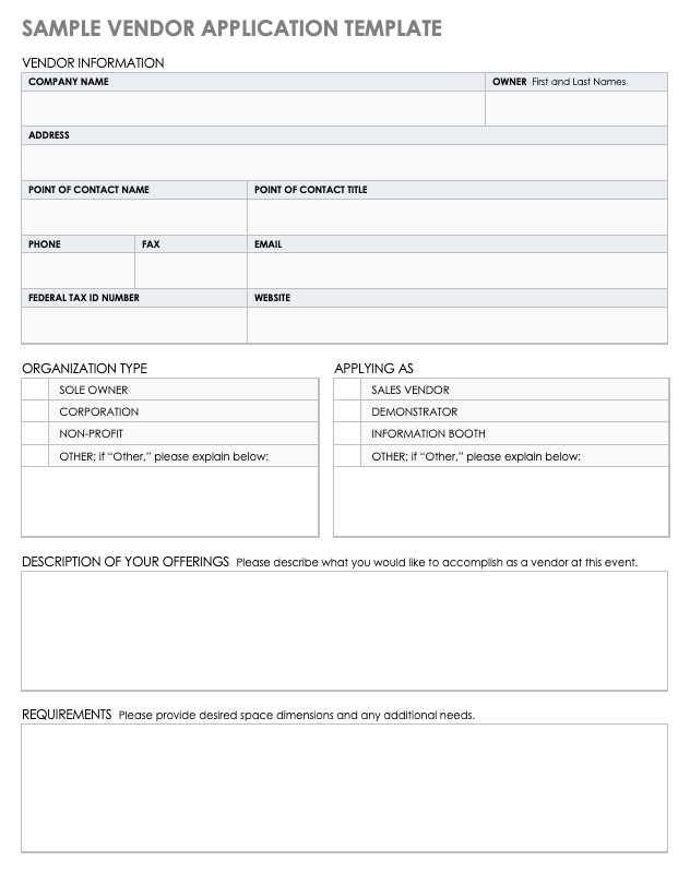 Free Vendor Application Forms & Templates | Smartsheet Free Vendor Application Forms & Templates | Smartsheet