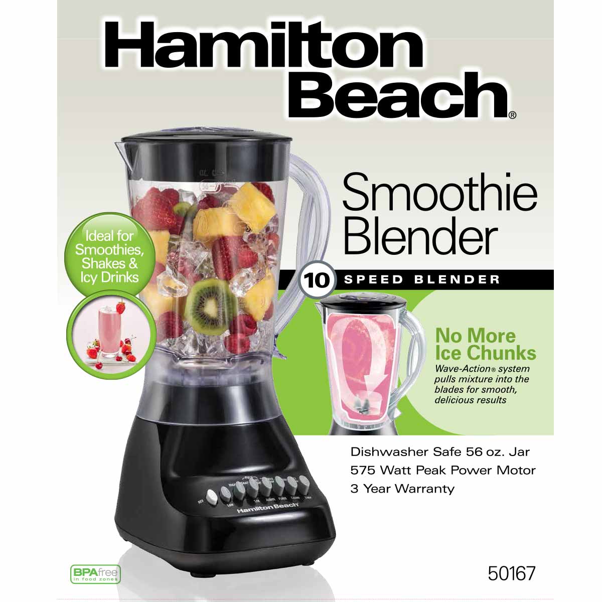 Hamilton Beach Smoothie Blender - 10 Speed - 50166/50167