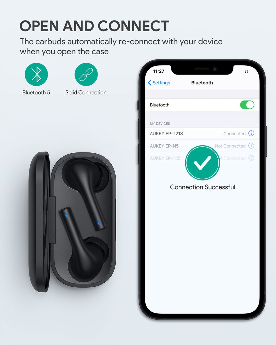 Aukey EP-T21s Move Compact II Wireless Earbuds 3d Surround Sound