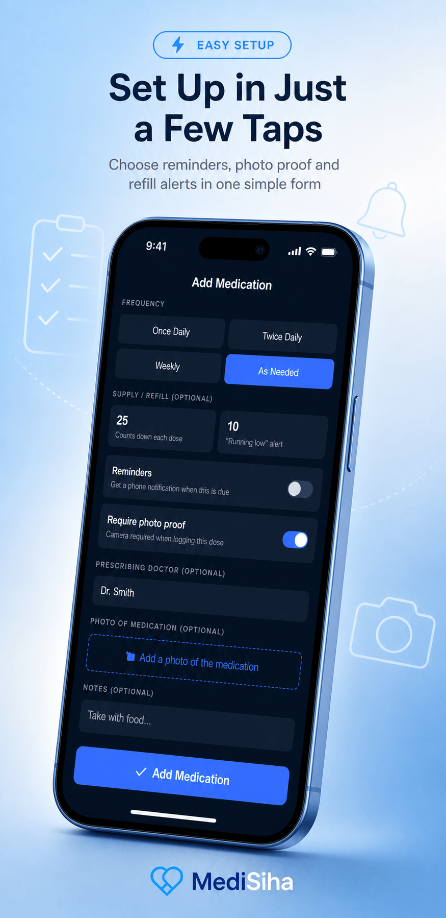 Medi Siha - quick setup screen