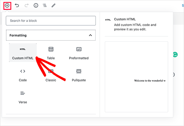 In the post/page editor, click the plus (+) symbol to add a new block and select the custom html block. How To Add A Twitter Feed To Wordpress Without A Plugin