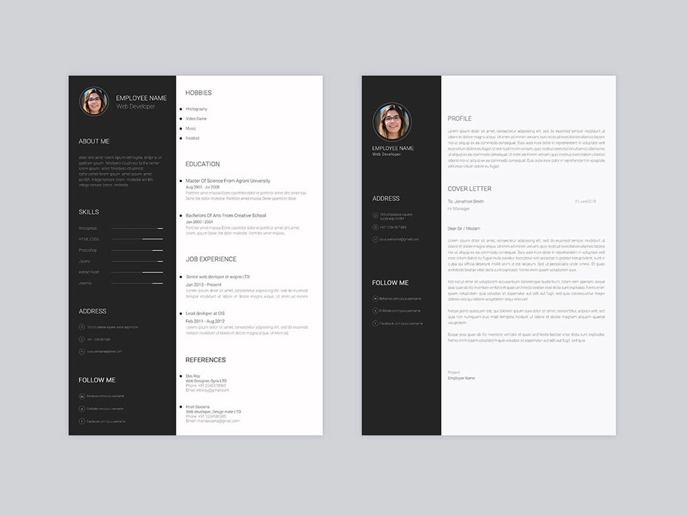 Free Minimal Personal Resume Template with Cover Letter