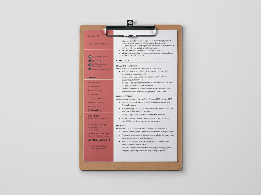 Secretary Resume Template