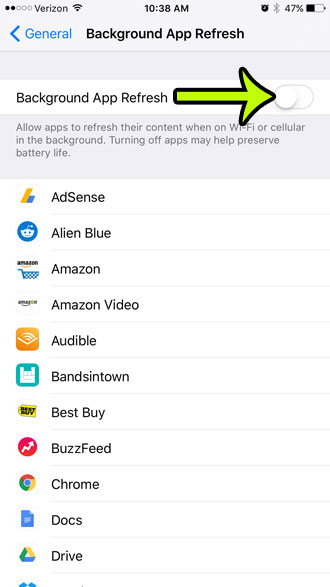 disable background app refresh on iphone 6
