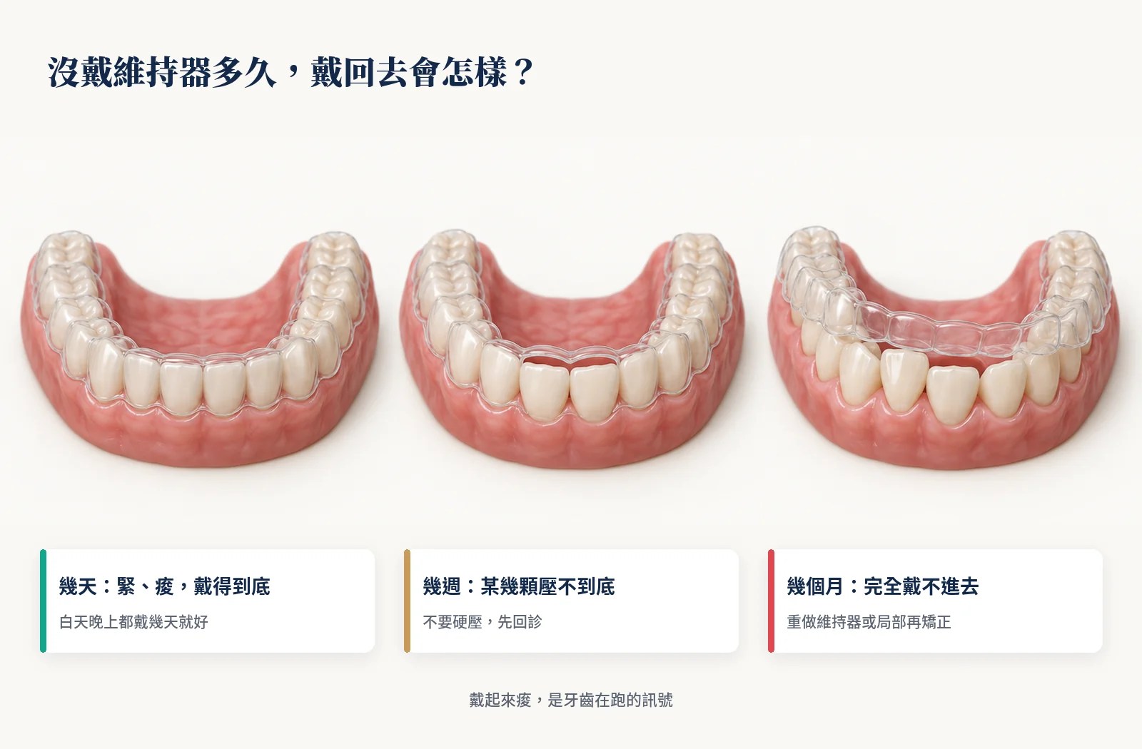 沒戴維持器幾天、幾週、幾個月，透明維持器戴回去的三種情況