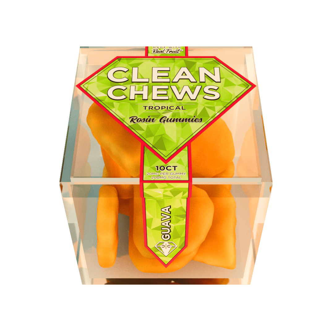 Guava Clean Chews scented smoke odor eliminator candle with tropical guava fragrance formulated to neutralize smoke and unwanted household odors.