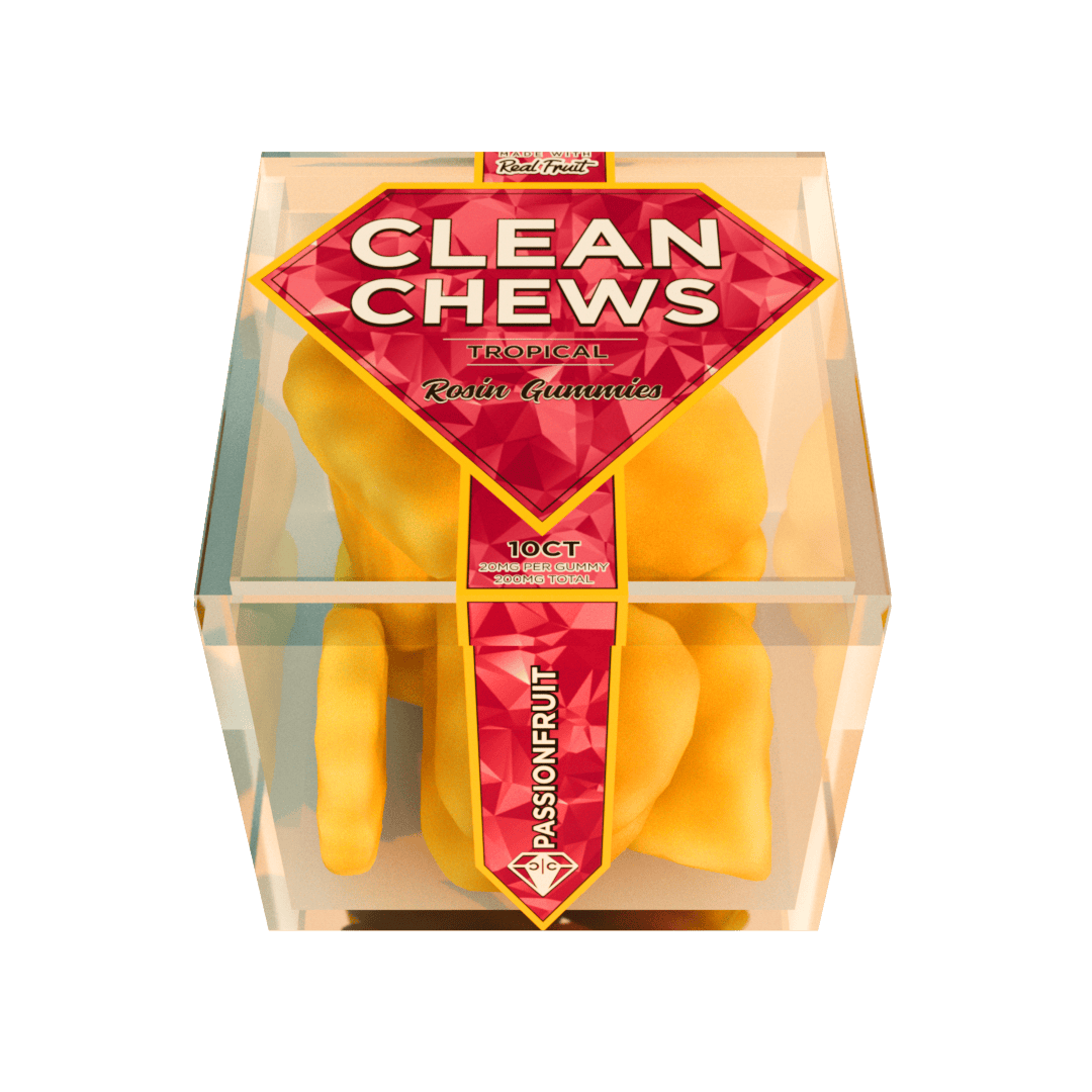 Passion Fruit Clean Chews scented smoke odor eliminator candle with sweet tropical passion fruit fragrance designed to neutralize smoke and lingering odors.