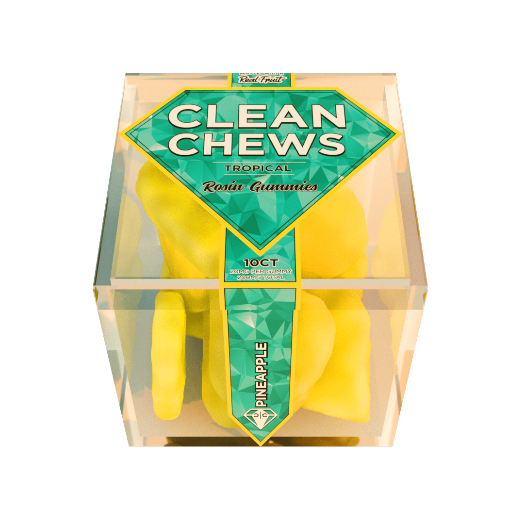 Pineapple Clean Chews scented smoke odor eliminator candle with tropical pineapple fragrance formulated to remove smoke and unwanted indoor odors.