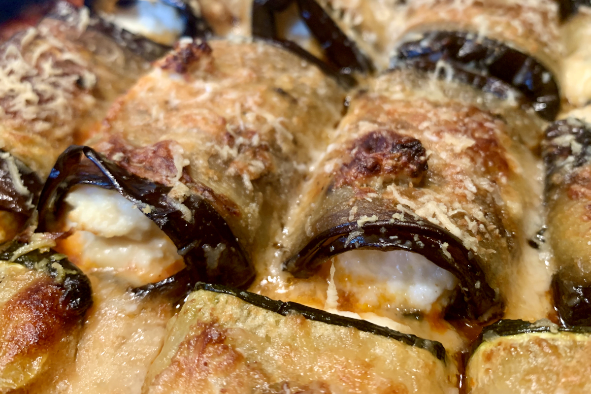 Aubergine, ricotta and lemon involtini